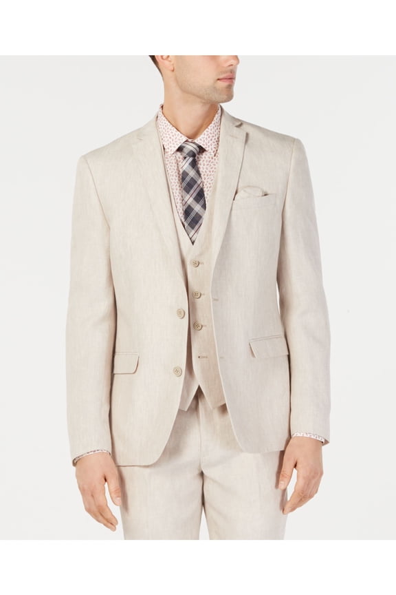 Mens Suit Jacket Stone Notch Collar 3 Pocket Beige 46