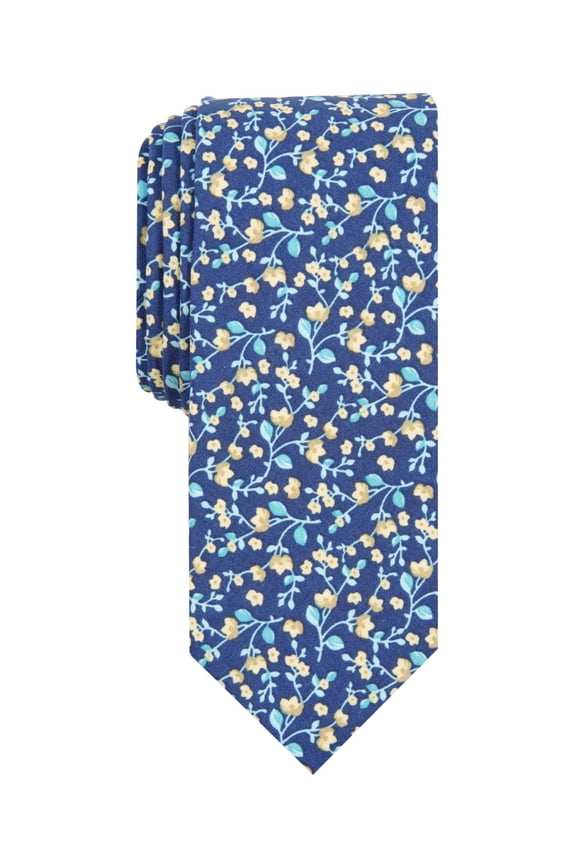 Mens Vine Floral Cotton Floral Neck Tie Navy