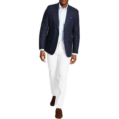 Bar III Mens Slim-Fit Linen Windowpane Sport Coat 36 Regular Navy - NWT $295