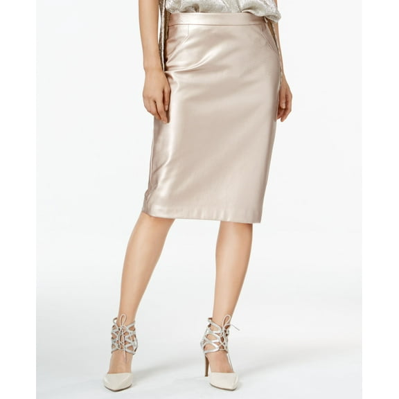 Bar III Metallic Faux Leather Skirt Gold 2XS