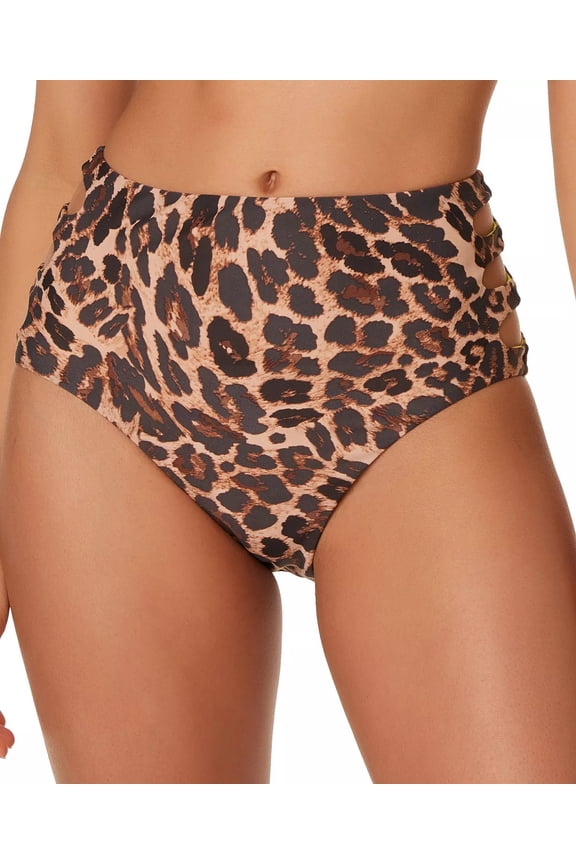 Beach Cheetah Printed High Rise Bikini Bottoms In Natural - XS