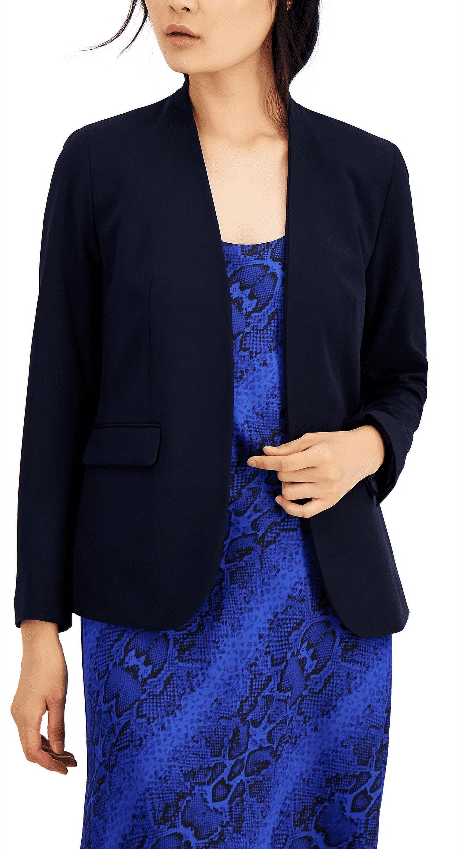 Navy collarless blazer hotsell