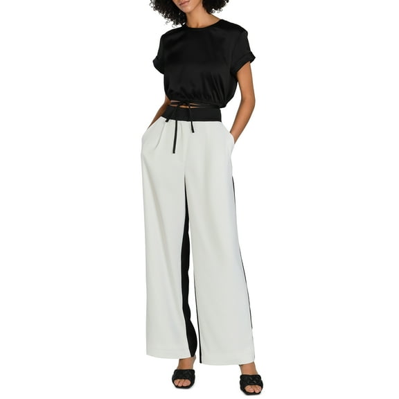 Bar III Nicole Williams English Colorblocked Wide Leg Pants Black Wht 12