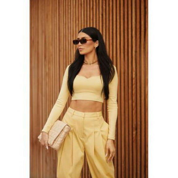 Bar III Nicole Williams English Cropped Long Sleeve Top Raffia L