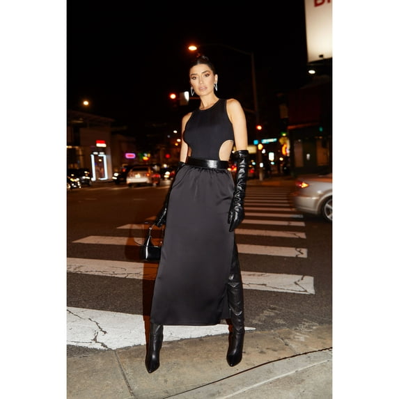 Bar III Nicole Williams English Satin Maxi Skirt Black 2XL