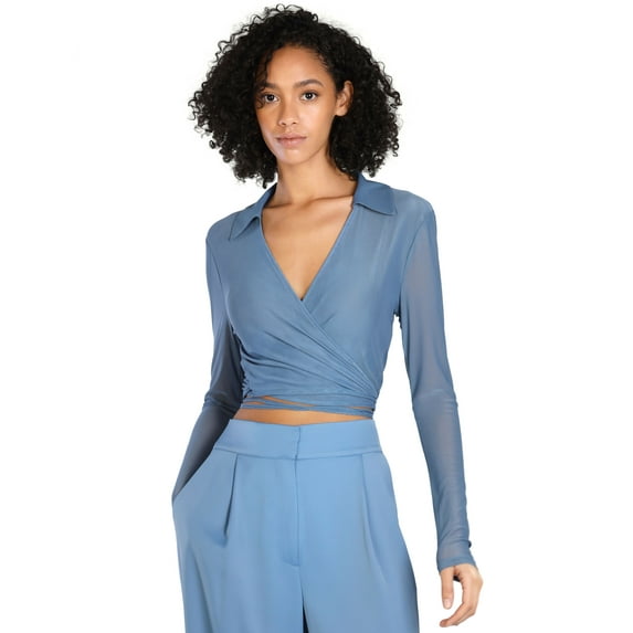 Bar III Nicole Williams English Wrap Top Quiet Harb 2XL