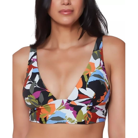 Bar III OLIVE MULTI Printed Bikini Swim Top, US Medium