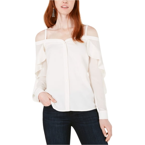 Bar III Off The Shoulder Ruffle Trim Blouse White M