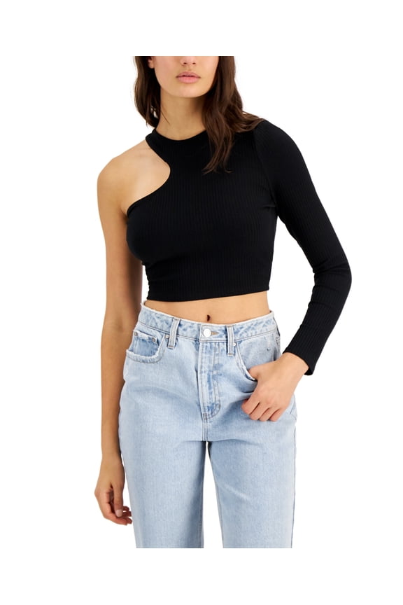 One Shoulder Crop Top Deep Black XS