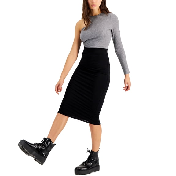 Bar III One Shoulder Crop Top Pewter Heather L