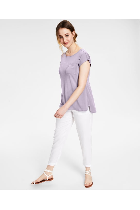 Petite Chest Pocket High Low Cap Sleeve Top Frosty Lavender PXL