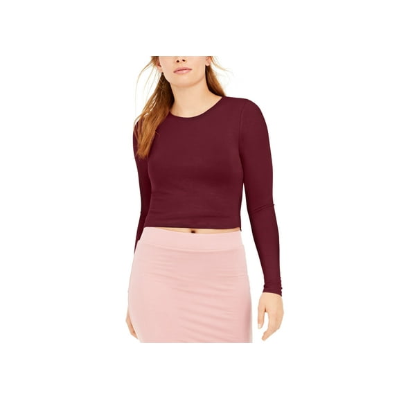 Bar III Petite Cropped Long Sleeve Top Sweet Wine PS
