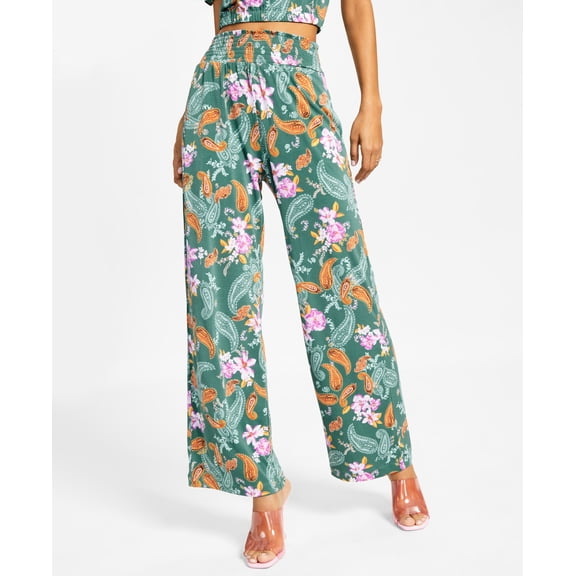 Bar III Petite Paisley Print High Rise Wide Leg Pants Patricia Paisly PL