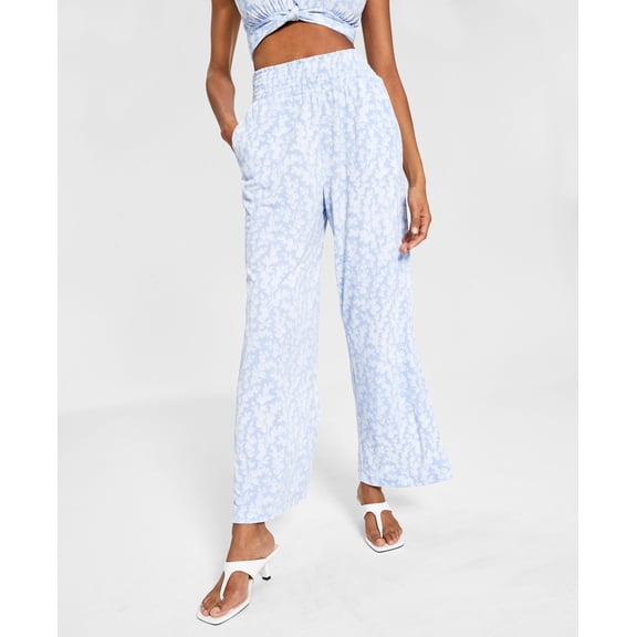 Bar III Petite Printed Wide Leg Pants Bloom PS