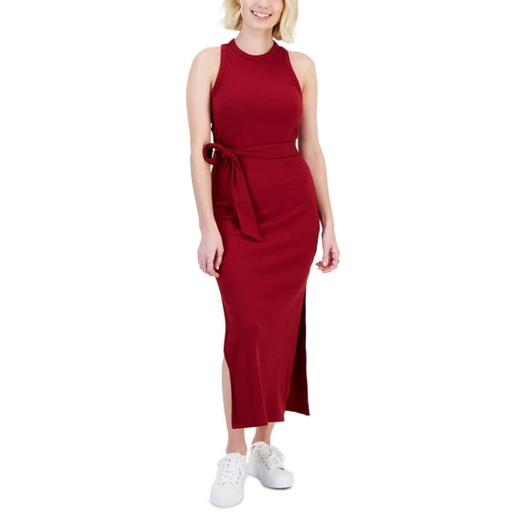 Bar III Petite Rib Knit Midi Dress Red Burgundy PL