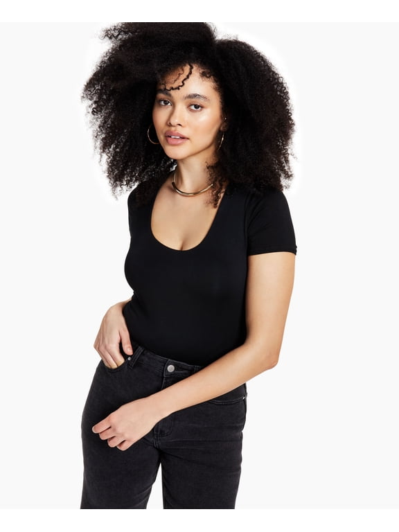 Petite Scoop Neck Bodysuit Deep Black PS