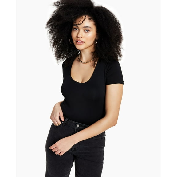 Bar III Petite Scoop Neck Bodysuit Deep Black PXS