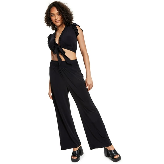 Bar III Petite Wide Leg Knit Crepe Pants Deep Black PM