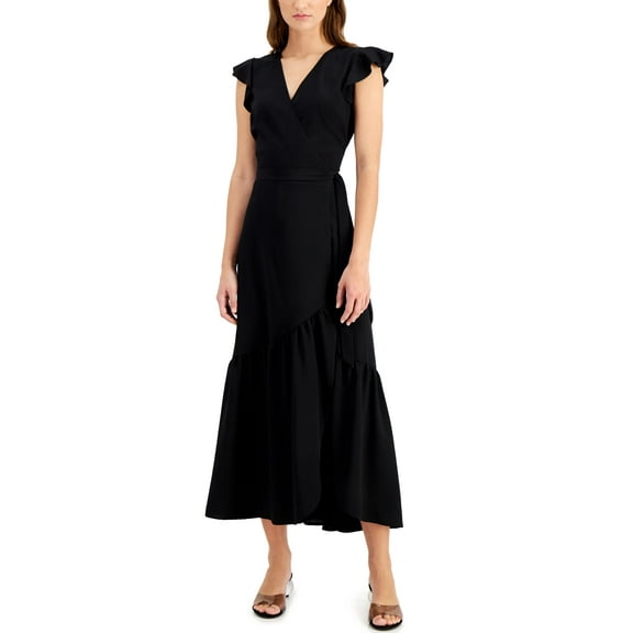 Bar III Petite Wrap Maxi Dress Deep Black PXS