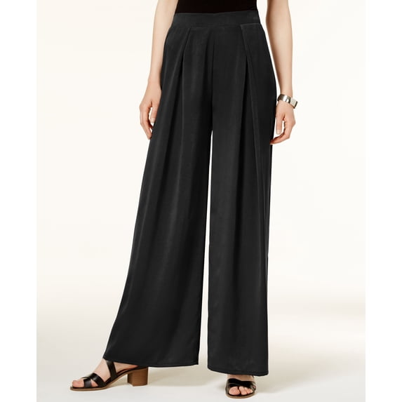 Bar III Pleated Wide Leg Soft Pants Black XS