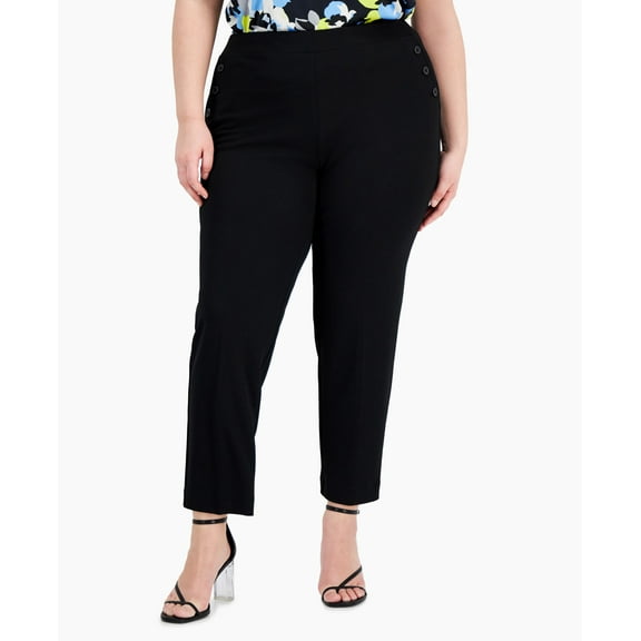 Bar III Plus Size Button Trim Slim Leg Ankle Pants Black 3X