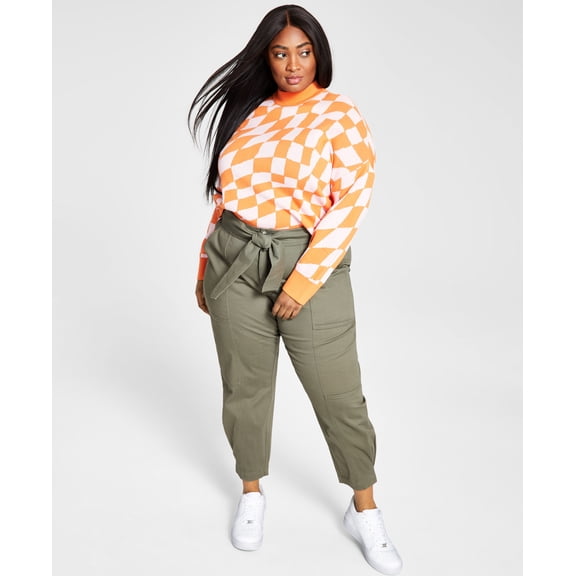 Bar III Plus Size Jacquard Cropped Sweater Max Check 1X