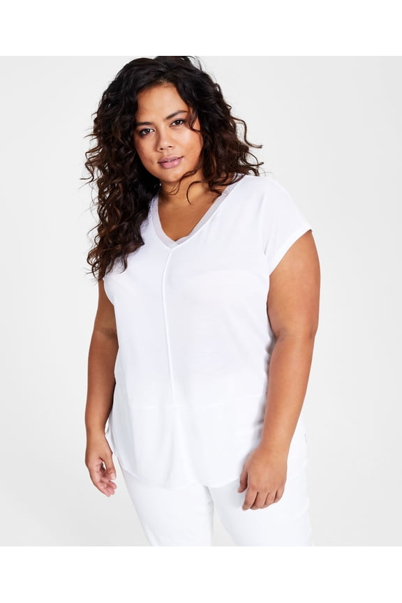 Plus Size Mixed Media Top Bright White 0X
