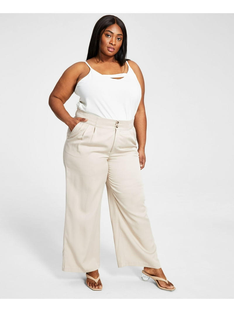 Bar III Plus Size Pleated Twill Wide Leg Pants Naturally Nude 4X