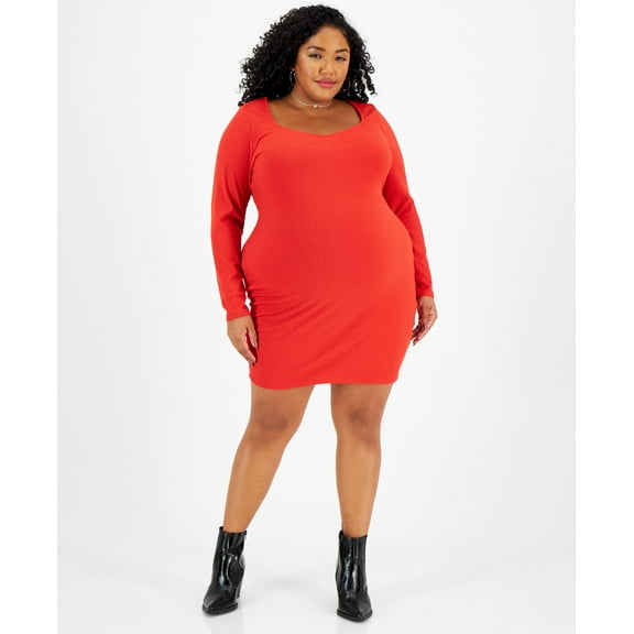 Bar III Plus Size Ribbed Sweetheart Neck Mini Dress Cherry On Top 1X