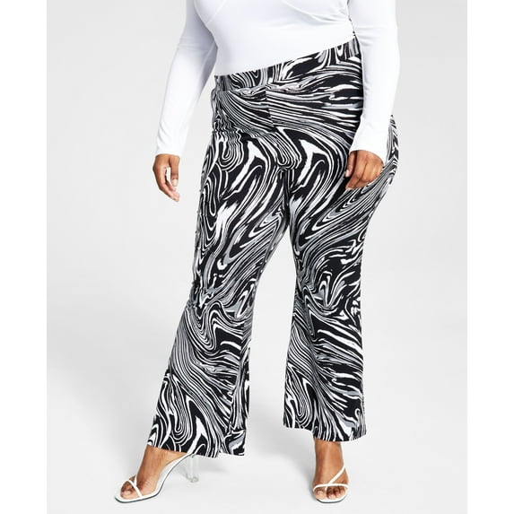 Bar III Plus Size Swirl Print Flare Leg Pants Animal Swirl 0X