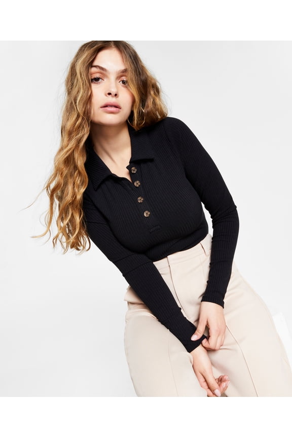 Polo Style Ribbed Bodysuit Deep Black 2XL
