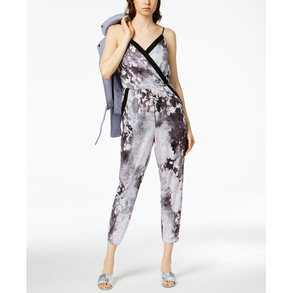 Bar III Printed Cropped Jumpsuit4 Black 2XS