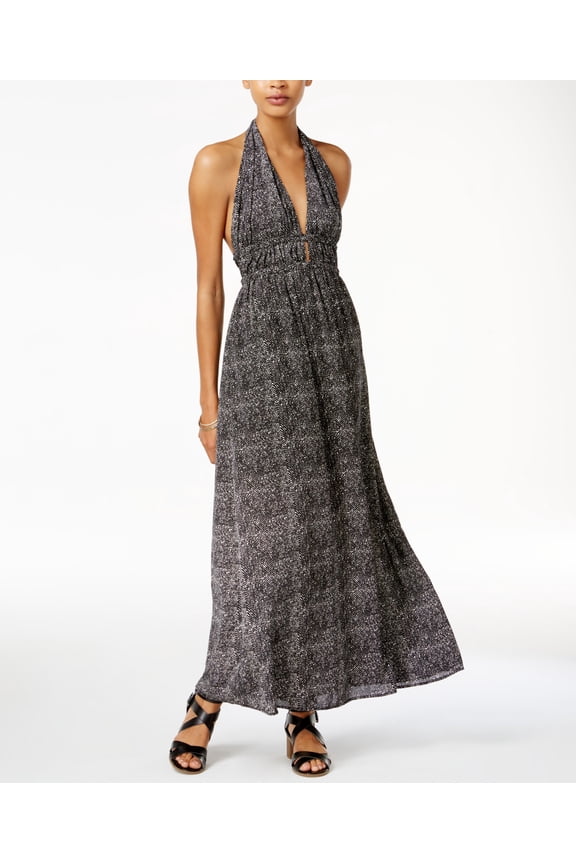 Printed Halter Maxi Dress Black Combo 2XS