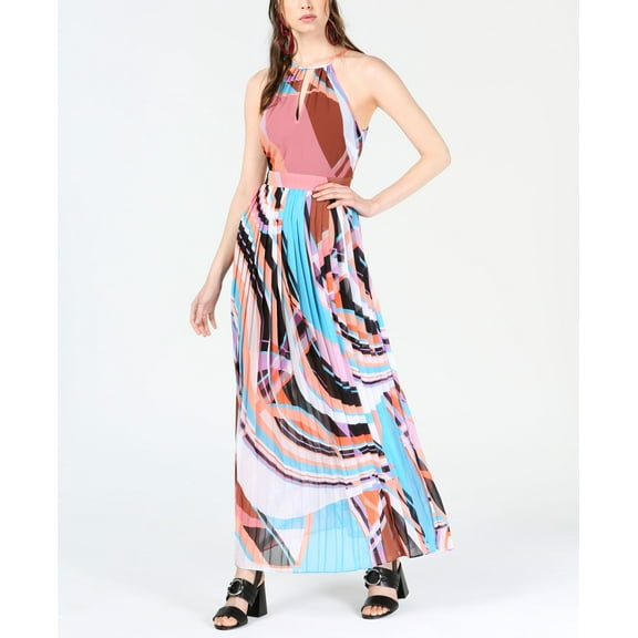 Bar III Printed Halter Neck Maxi Dress Sunset Wave 8