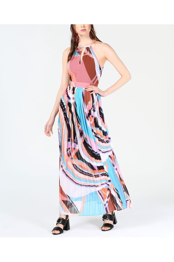 Printed Halter Neck Maxi Dress Sunset Wave 8