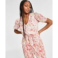 thumbnail image 1 of Bar III Printed Puff Sleeve Peplum Top Floral Dot M, 1 of 1