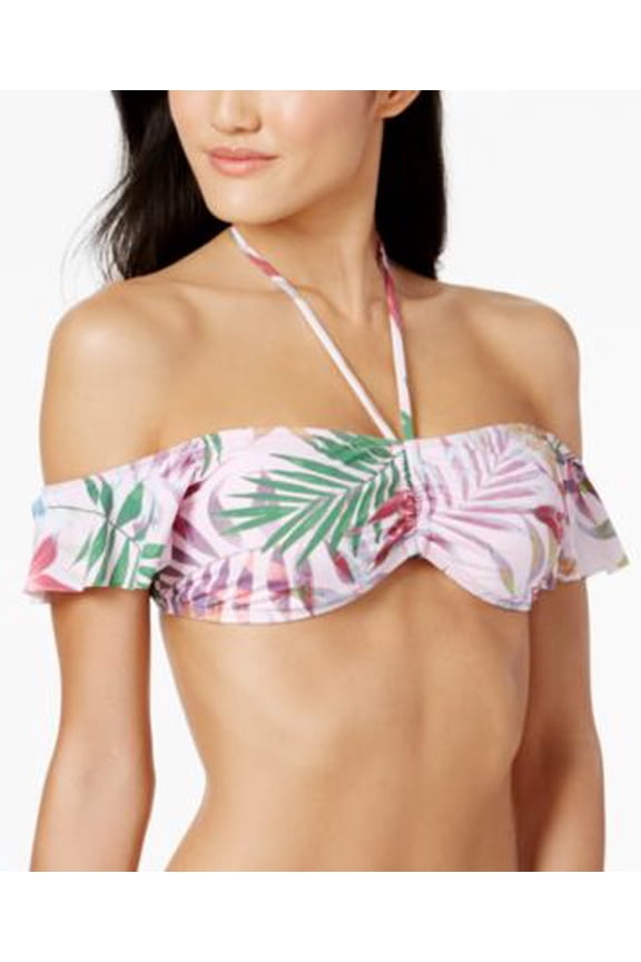 Bar III Printed Ruffled Sleeved Bikini Pink S