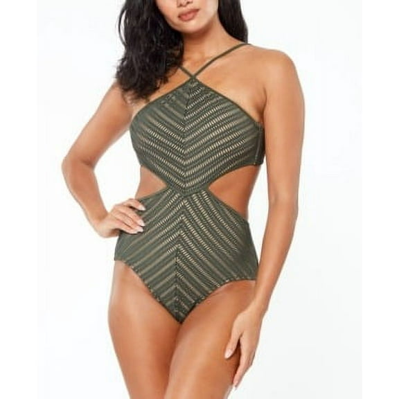 Bar III RAINFOREST GREEN Crochet Monokini One Piece Swimsuit, US X-Small