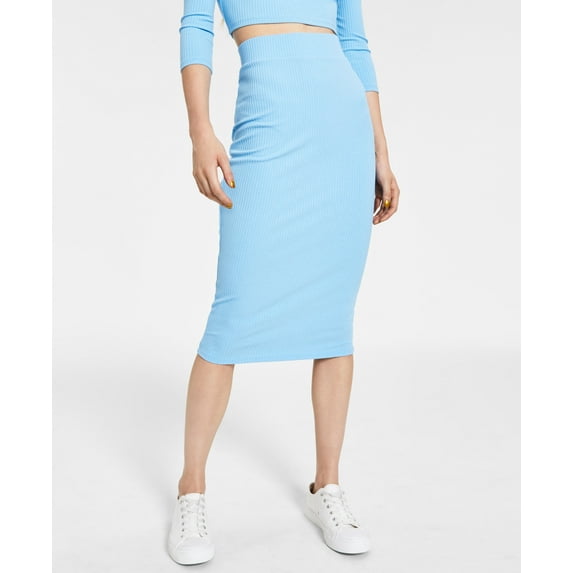 Bar III Ribbed Midi Skirt Alaskan Blue XL