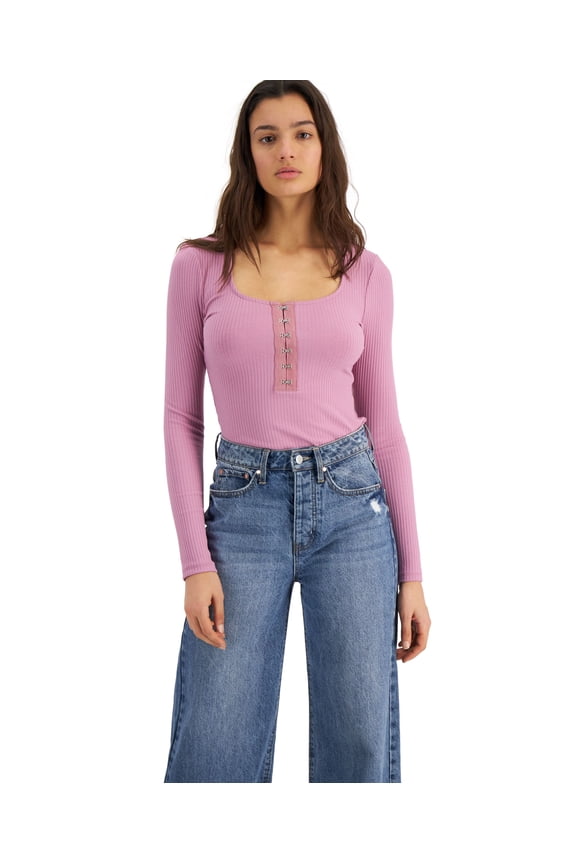 Ribbed Snap Front Bodysuit Blissful Berry 2XL