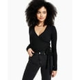 thumbnail image 1 of Bar III Ribbed Wrap Top Deep Black L, 1 of 1