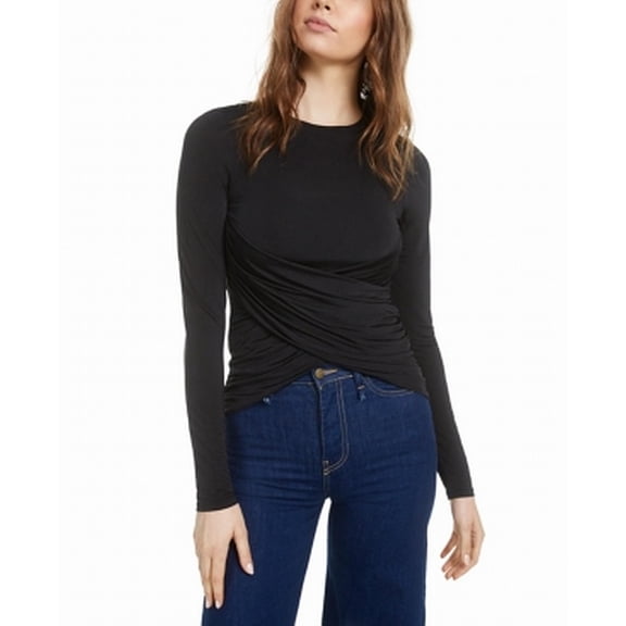 Bar III Ruched Crossover Top Black M