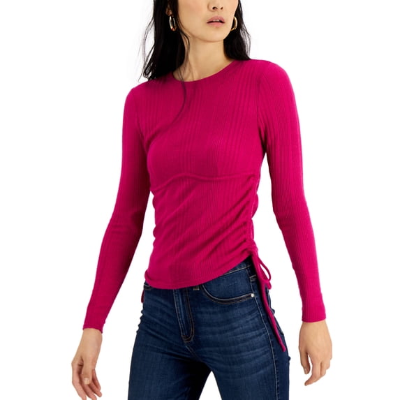 Bar III Ruched Side Ribbed Top Tart Raspberry XL