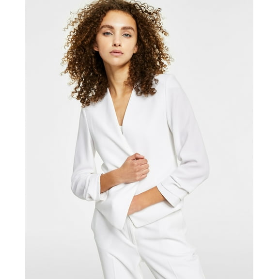 Bar III Ruched Sleeve Open Front Jacket Blanc XS