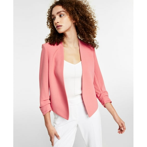Bar III Ruched Sleeve Open Front Jacket Coral Rose XL