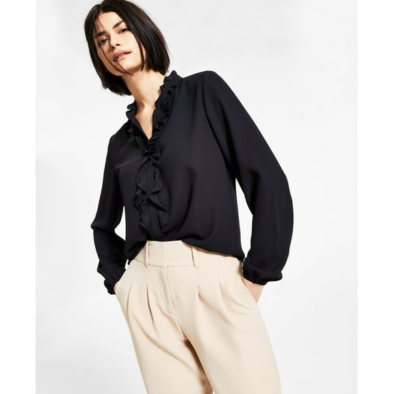 Bar III Ruffled Blouse Black M
