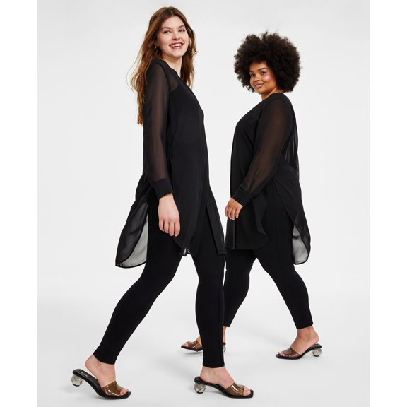 Bar III Semi Sheer Tunic Blouse Deep Black PL