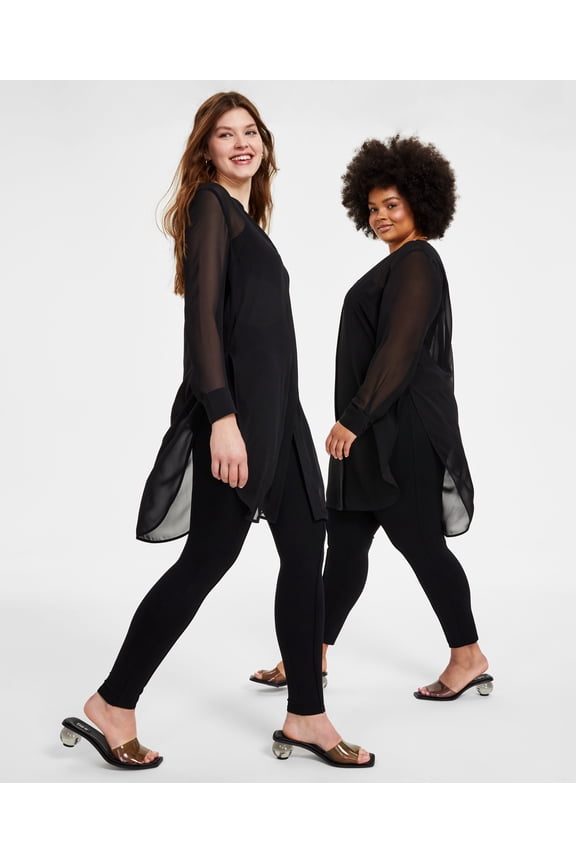 Semi Sheer Tunic Blouse Deep Black PL