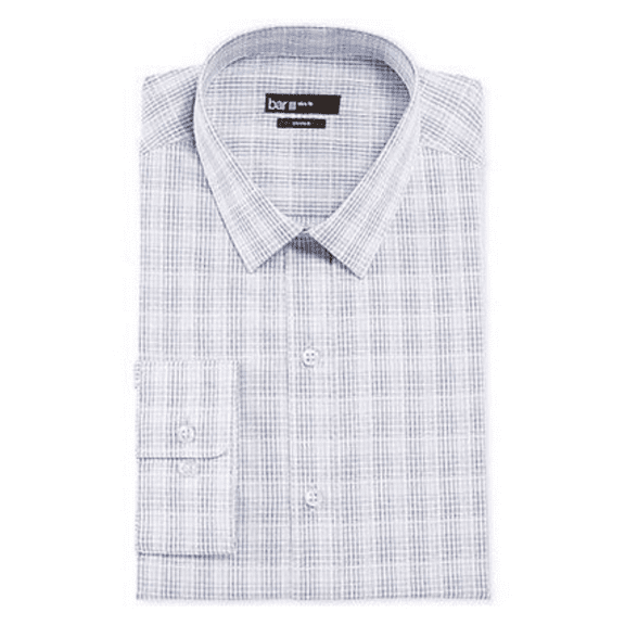 Bar III Slim-Fit Check Dress Shirt, Blue Satin, 14 1/2, 32-33