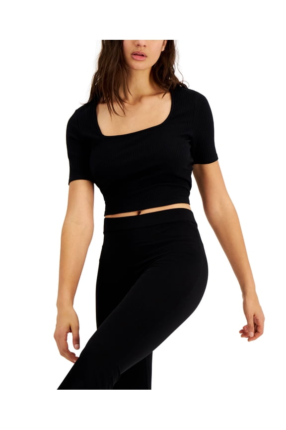 Square Neck Ribbed Top Deep Black 2XL